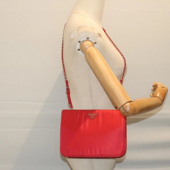 PRADA Chain Shoulder Bag Nylon Red Auth - Picture 1 of 14